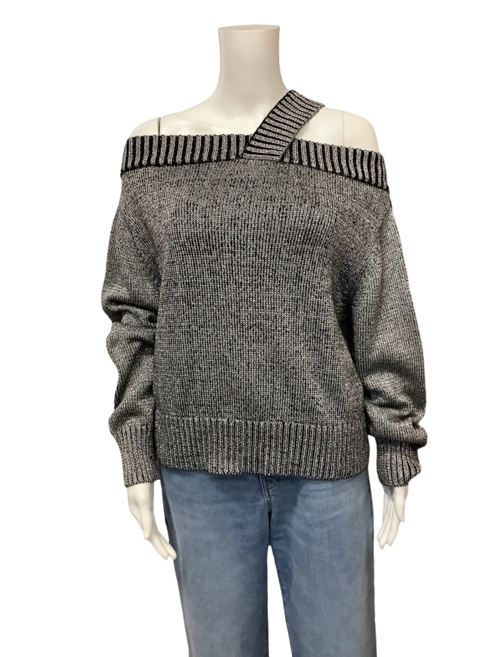 RTA Top Asymmetrical Metallic Sweater Silver Size: M